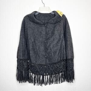 NWT Camargo 100% Alpaca Flower Crochet Fringe Poncho Peru Lagenlook Boho